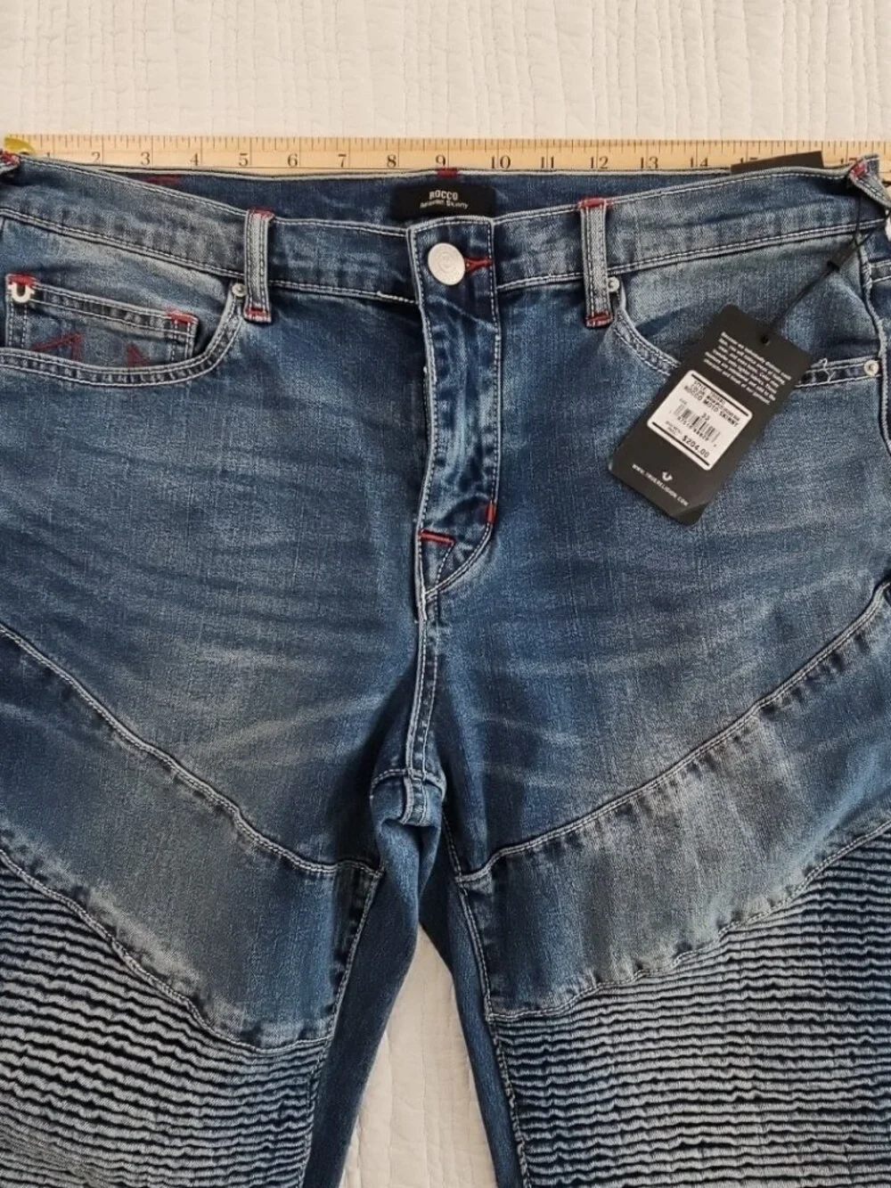 True Religion Rocco Moto Jeans‎ Men's 33x32 Med Wash NEW Relaxed Skinny 700680